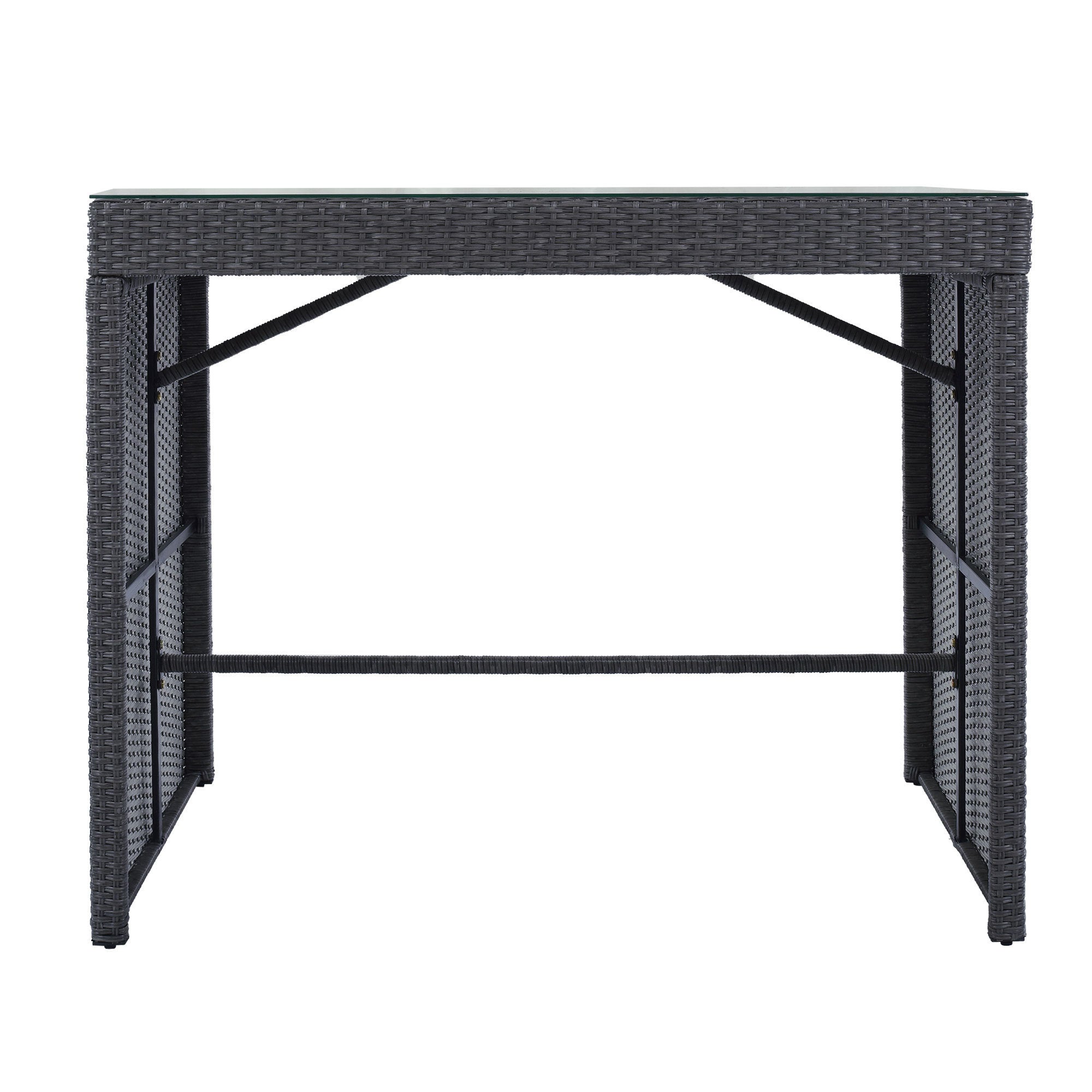 5-piece Rattan Outdoor Patio Furniture Set Bar Dining Table Set with 4 Stools - Gray Cushion + Gray Wicker