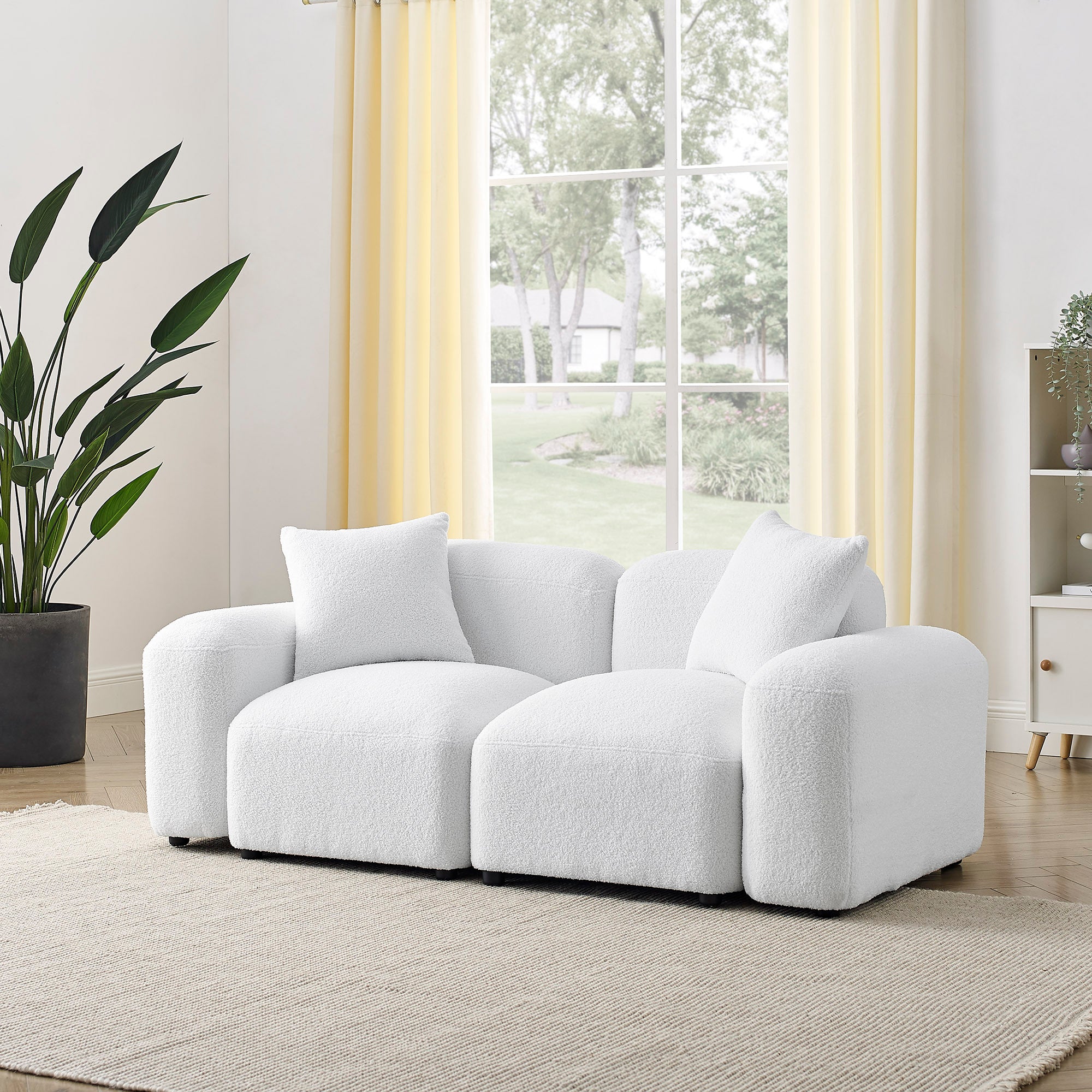 Teddy Fabric L-Shape Modular Sectional Sofa, DIY Combination - White