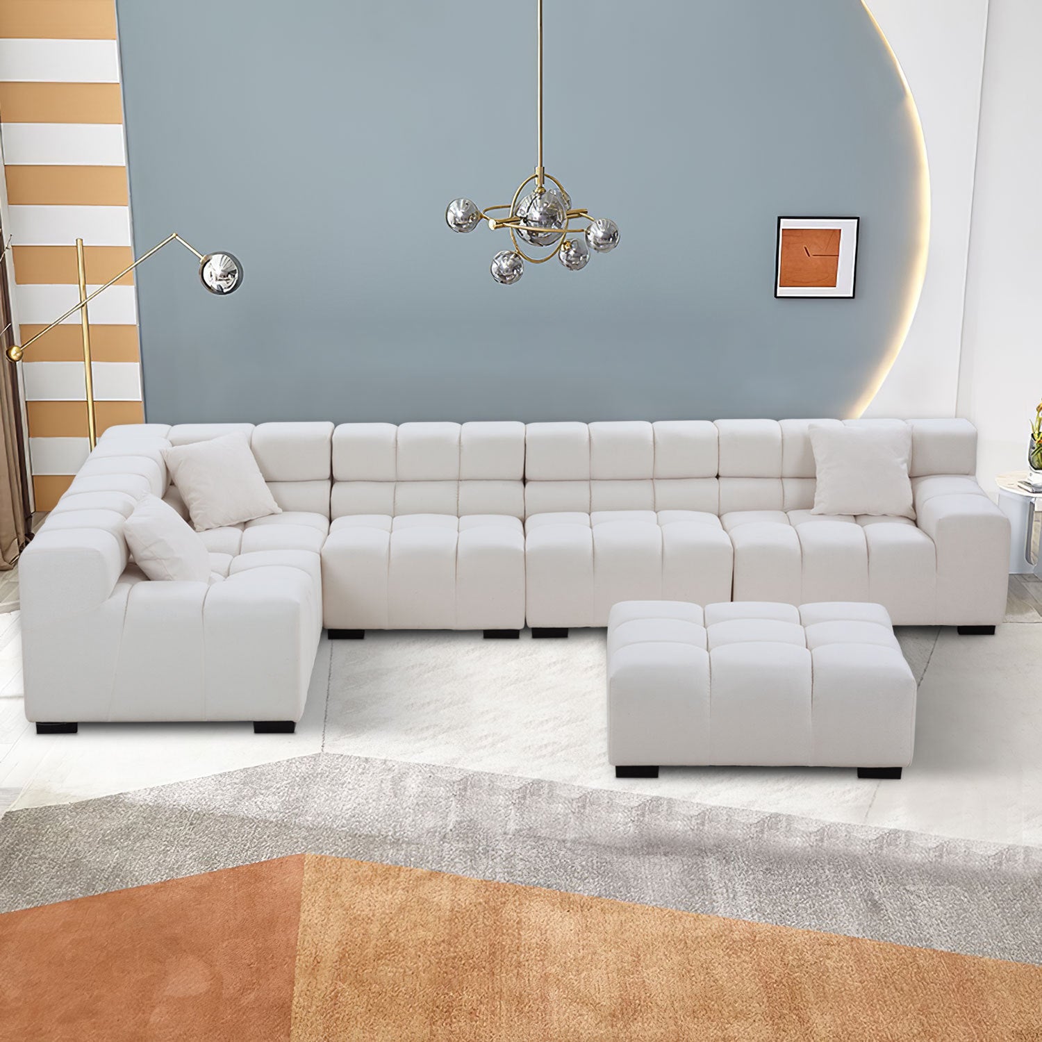 L-Shaped Sectional Sofa Modular Seating Sofa Couch with Ottoman