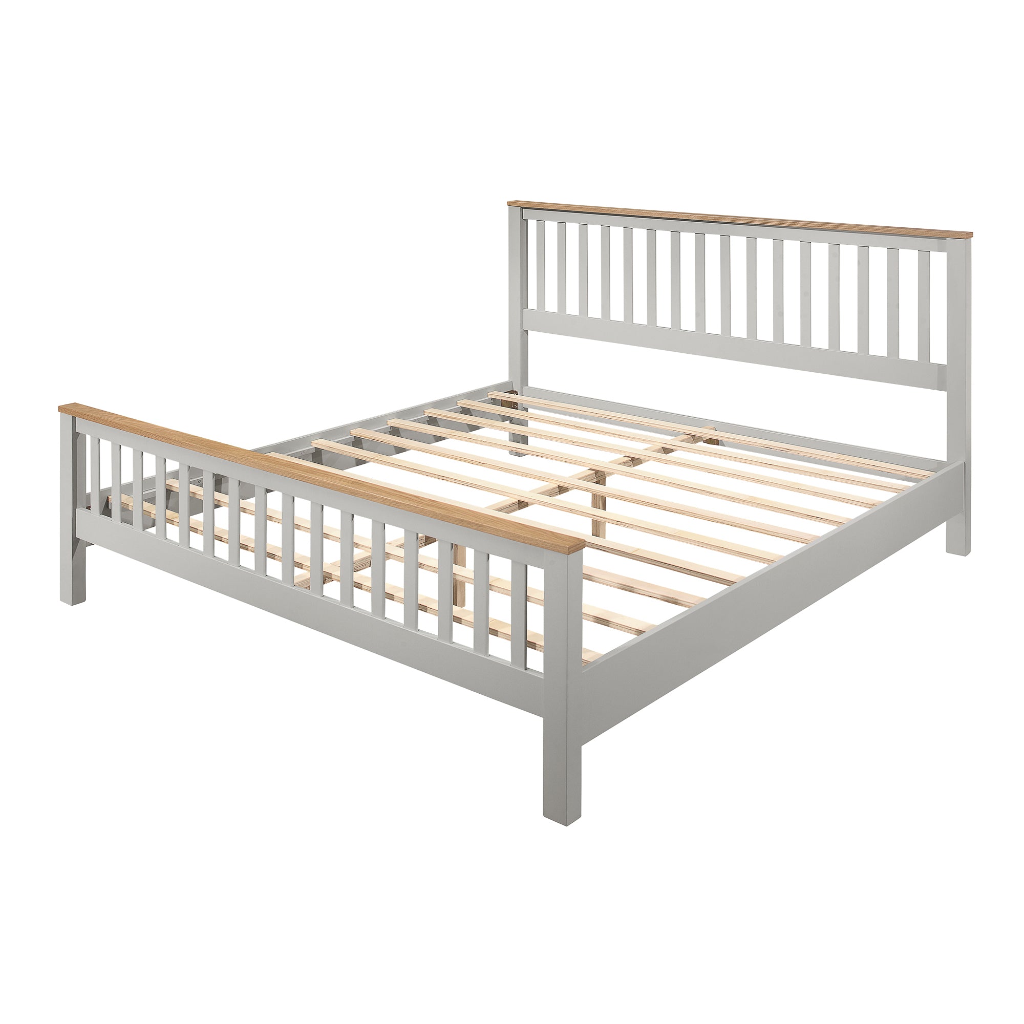 King Size Country Platform Bed with Oak Top - Grey