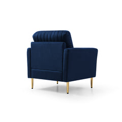 Velvet Accent Chair with Gold Legs - Navy Blue with 1 Throw Pillow