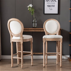 French Country Wooden Barstools With Upholstered Seating (Set of 2) - Beige and Natural