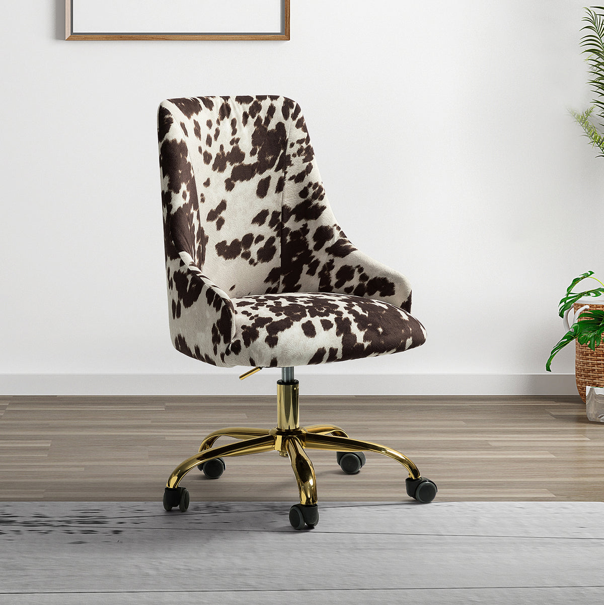 Printed Fabric Office Chair with Foam Cushion - Brown