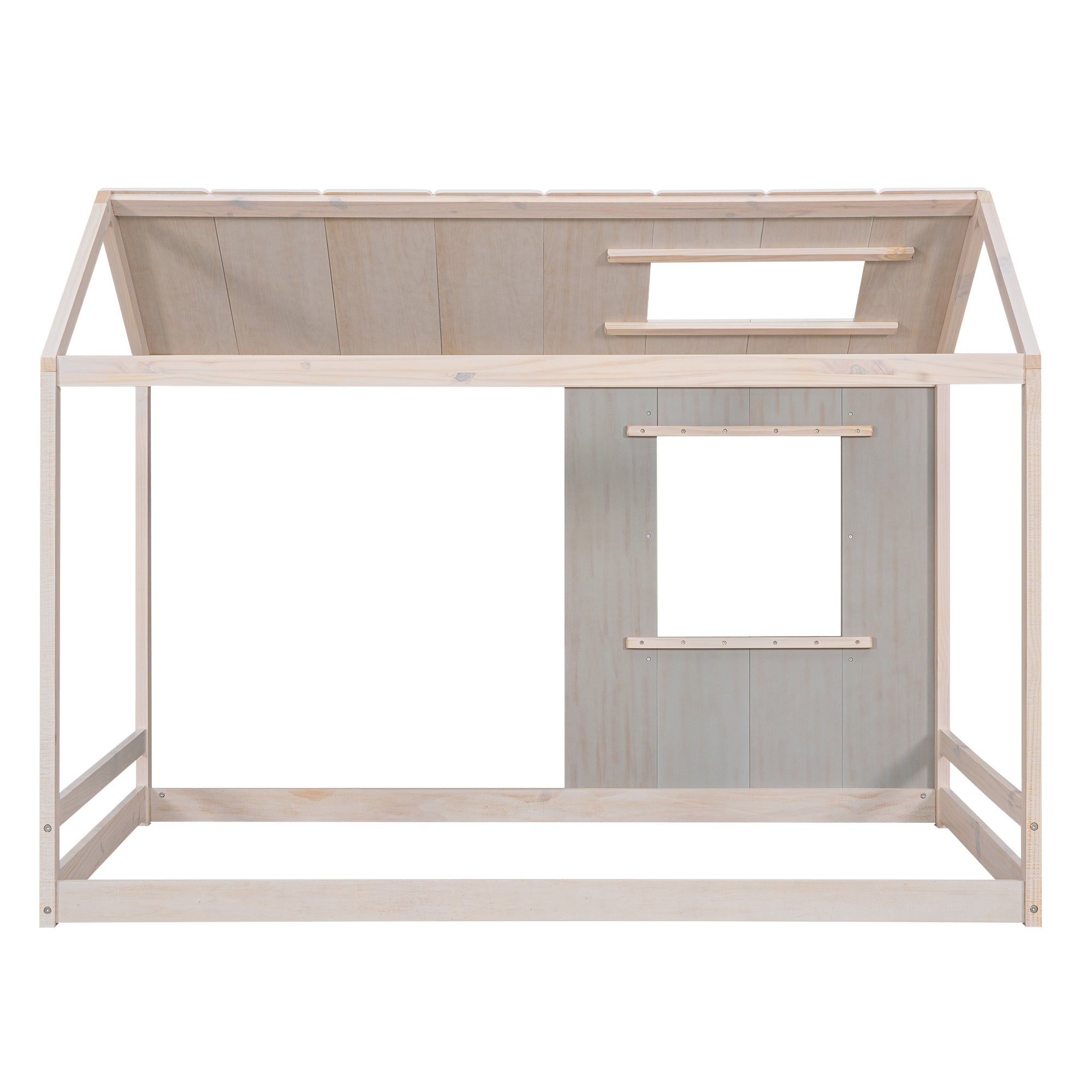 Twin Size House Platform with Roof and Window  - Antique Grey+Antique White