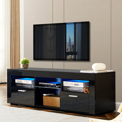 Modern TV Stand with LED Lights, high glossy - Black
