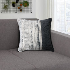 Square Handwoven Accent Throw Pillow, Polycotton Dhurrie, Kilim Pattern - White & Gray
