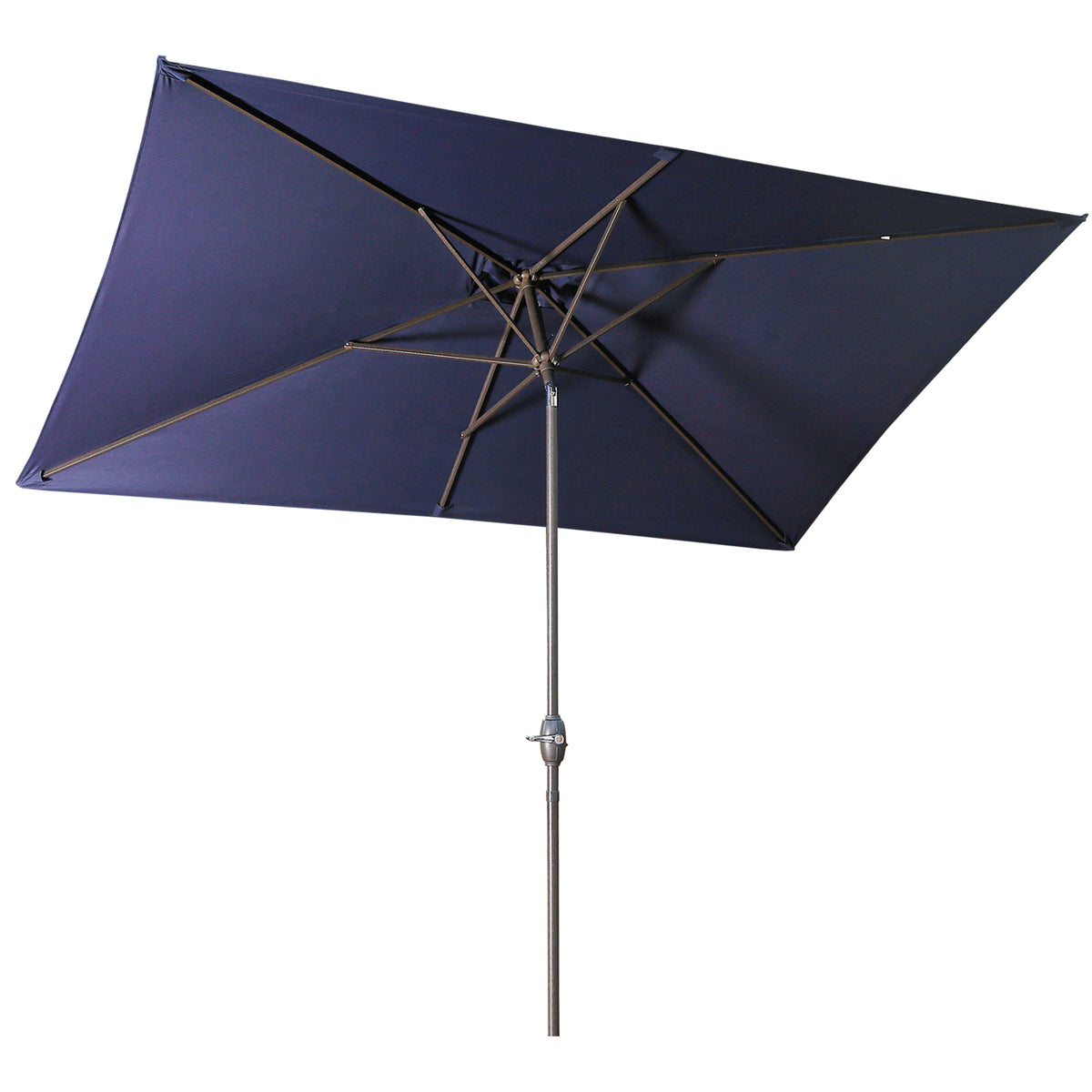 Rectangular Patio Umbrella 6.5 ft. x 10 ft. with Tilt, Crank and 6 Sturdy Ribs for Deck, Lawn, Pool Navy Blue