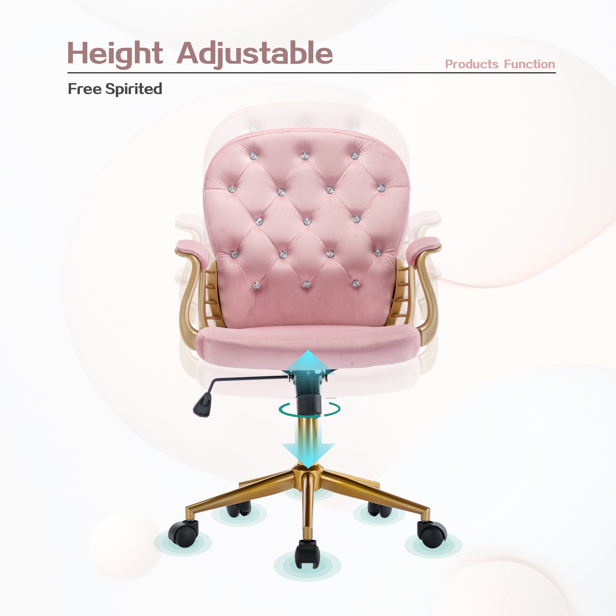 Velvet Home Office Chair with Wheels - Pink