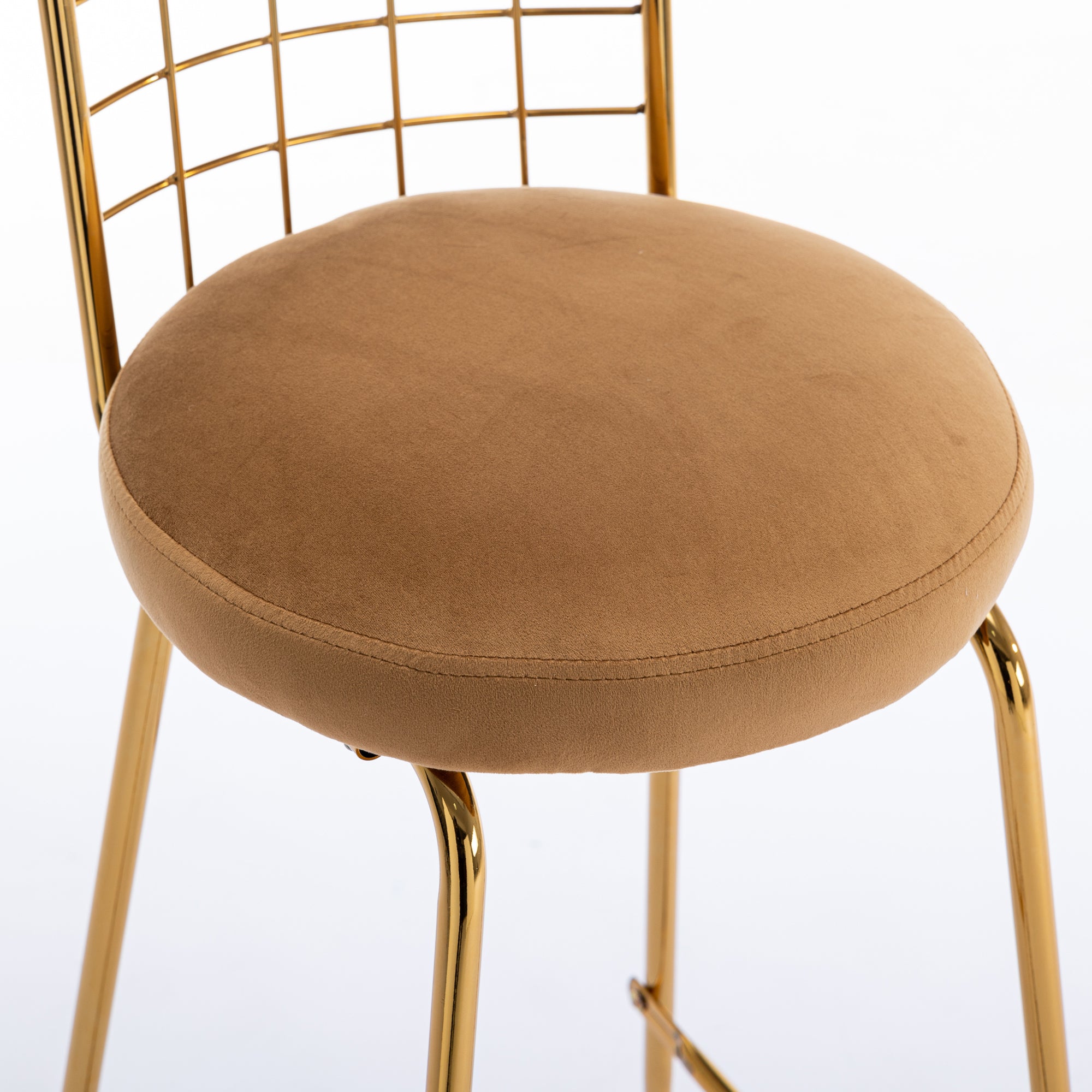 Luxury Velvet  High Bar Stool with Metal Legs and Soft Back - Camel