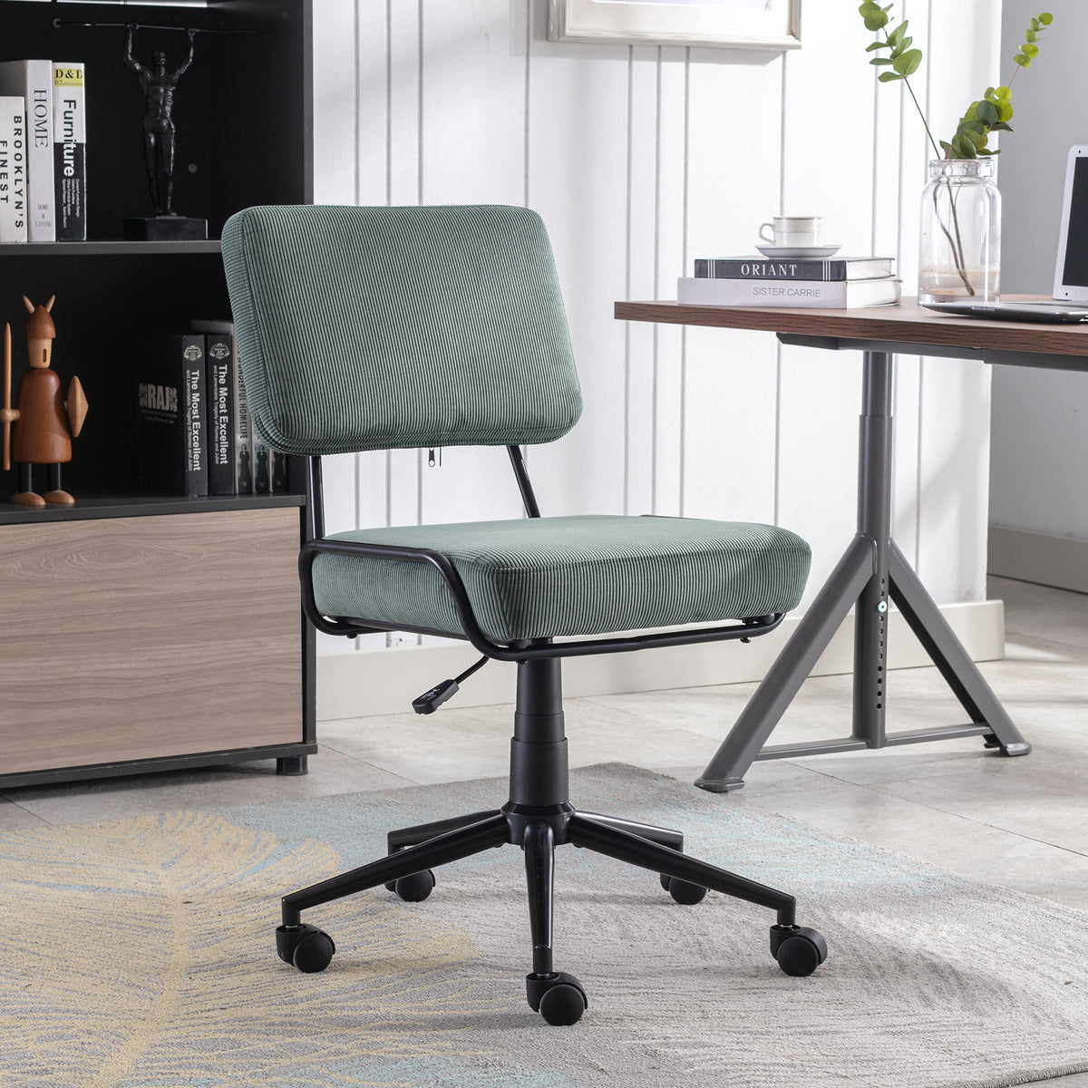 Corduroy Desk Chair Home Office Adjustable Height - Green