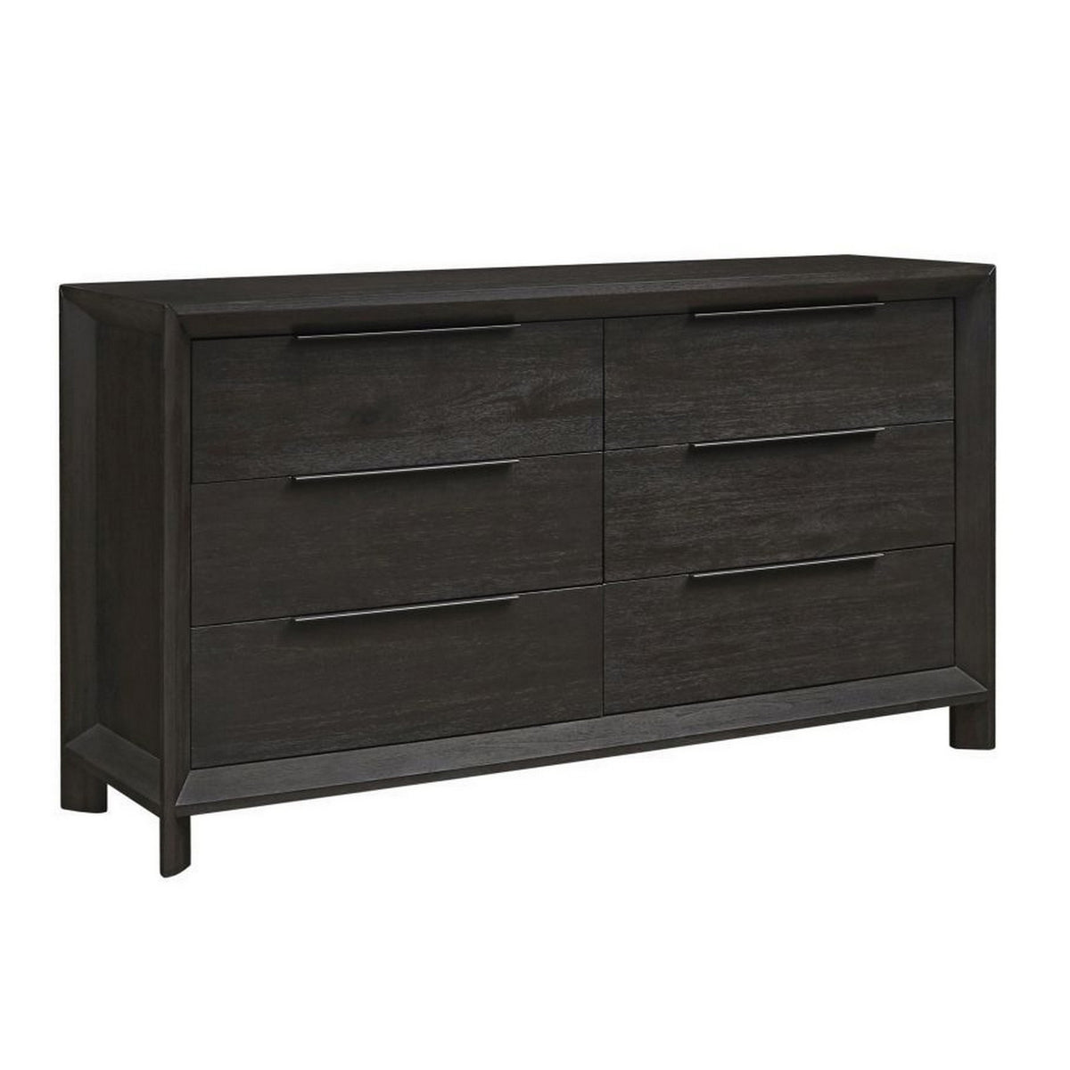 68 Inch 6 Drawer Wooden Dresser with Metal Pulls - Gray
