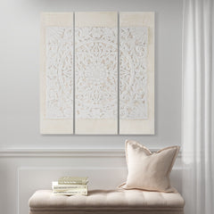 White Mandala Triptych 3-piece Dimensional Resin Canvas Wall Art Set