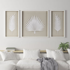 Sabal Framed Rice Paper Palm Leaves 3-piece Shadowbox Wall Decor Set - Natural & White