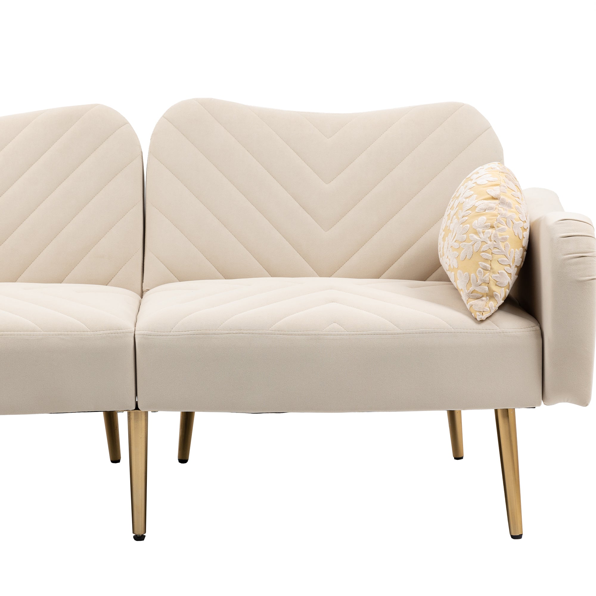 Loveseat Armrest 65 inch Modern Velvet Sofa with 2 Bolster Pillows - Beige