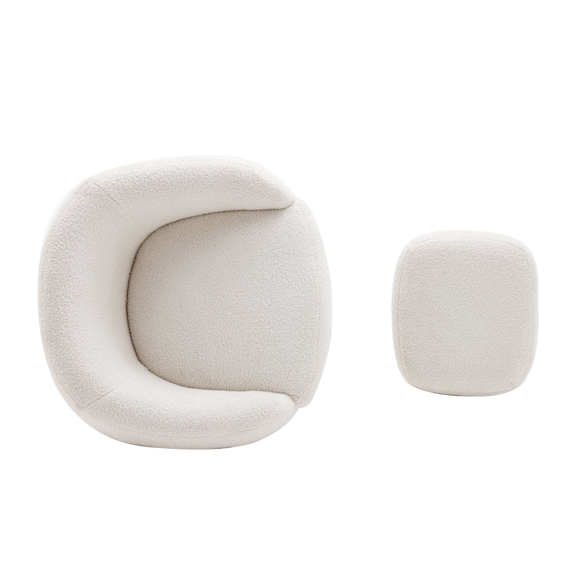 Modern Teddy Short Plush Comfy Armchair with Ottoman - White