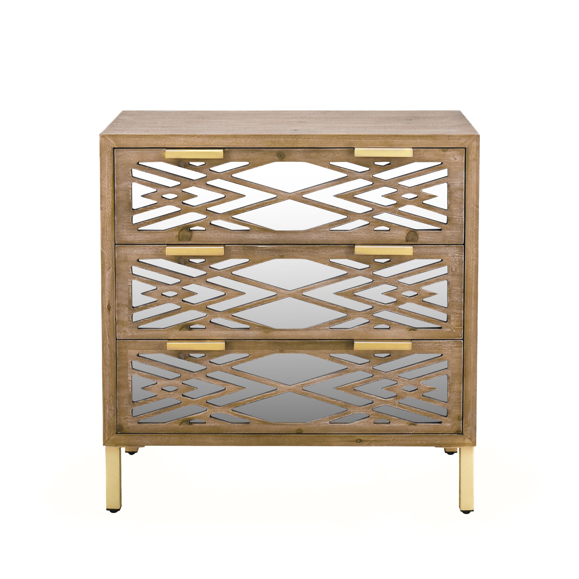 Wooden Storage Cabinet with 3 Drawers, Vintage Mirrored Cabinet - Natural