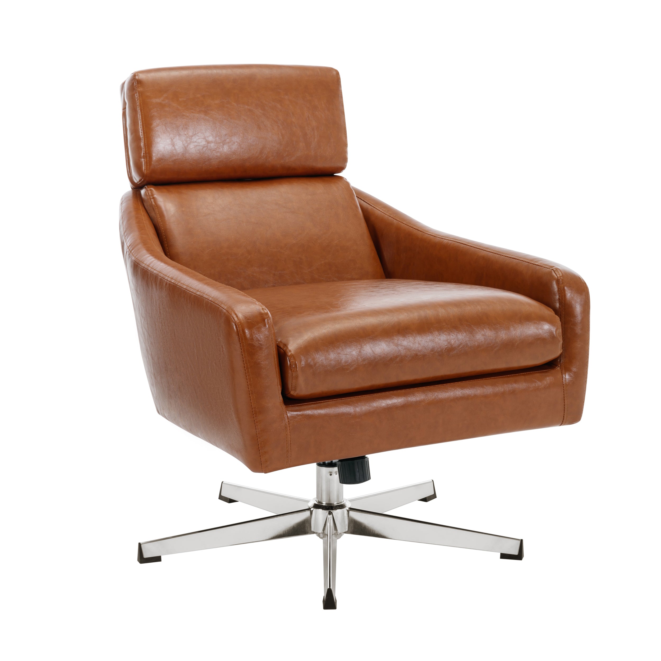 PU Leather Swivel Armchair with Ottoman - Brown
