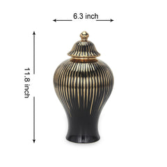 12"H Black with Gold Design Ceramic Decorative Ginger Jar Vase