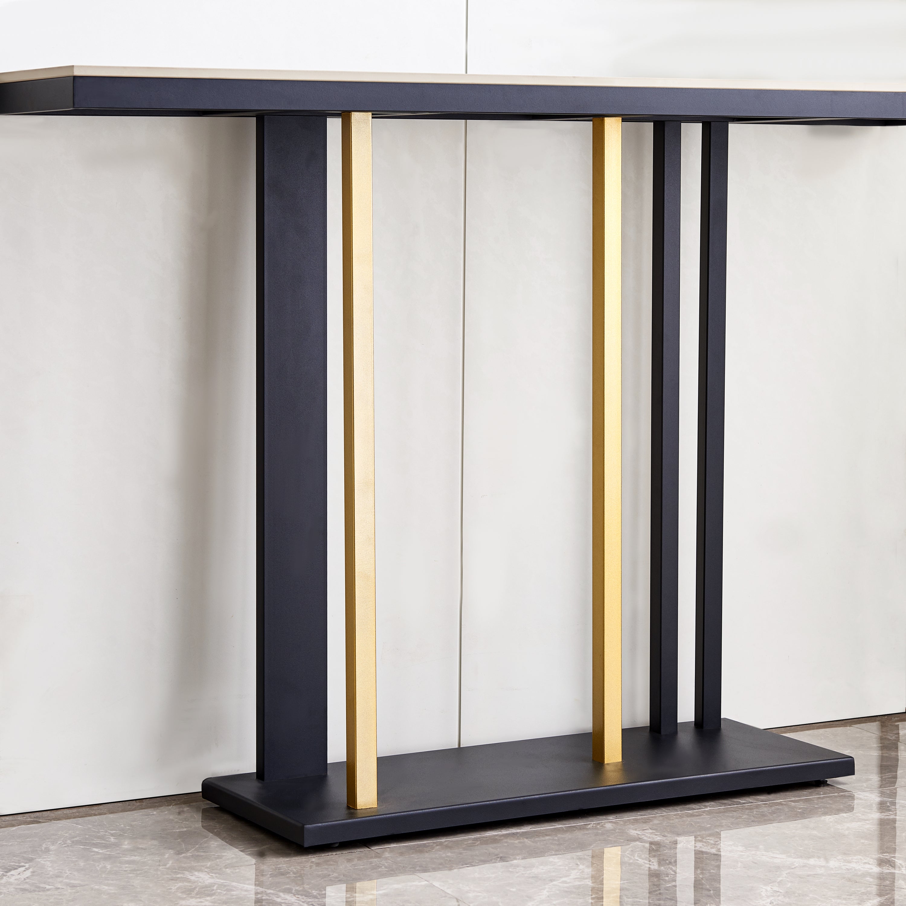 Modern Console Table Metal Frame with Adjustable Foot Pads - Black