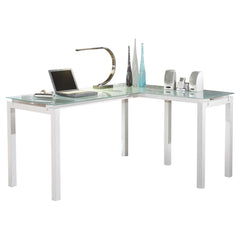 Contemporary Home Office L-Desk - White / Glass