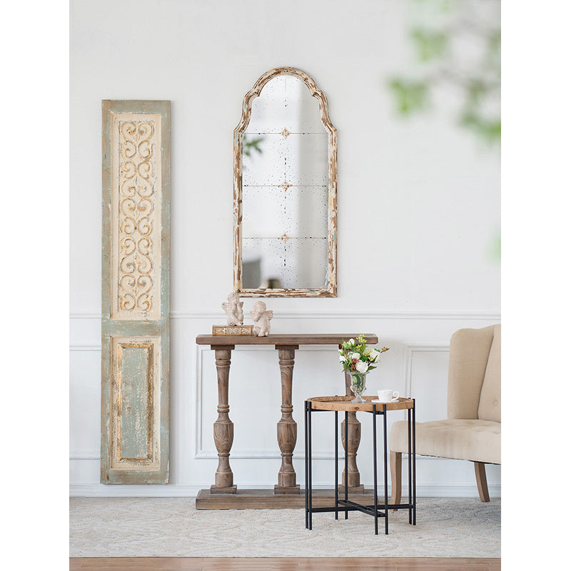 Large Cream & Gold Framed Wall Mirror, Wood Arched, 22" x 48"