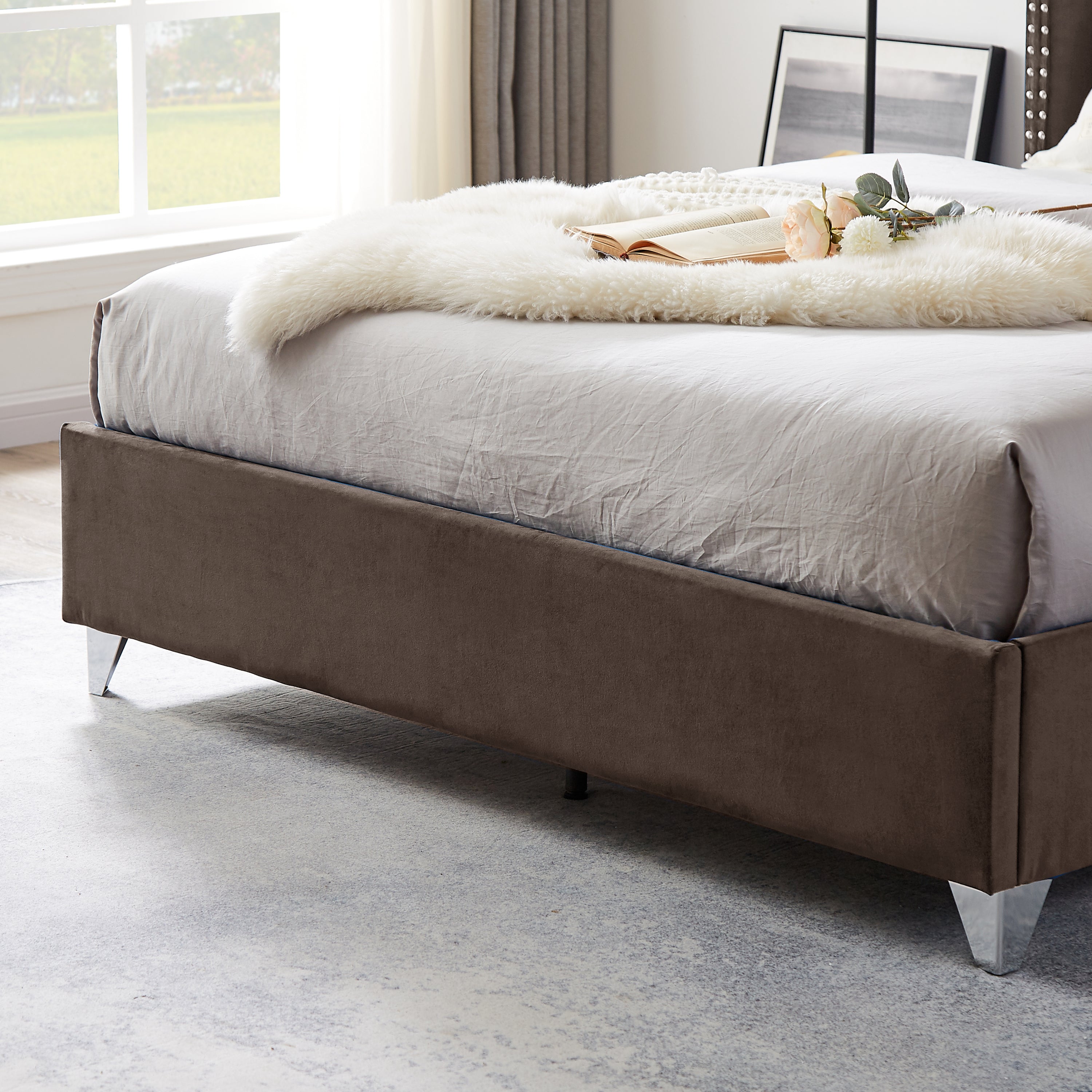 King Bed Button Designed Headboard - Brown