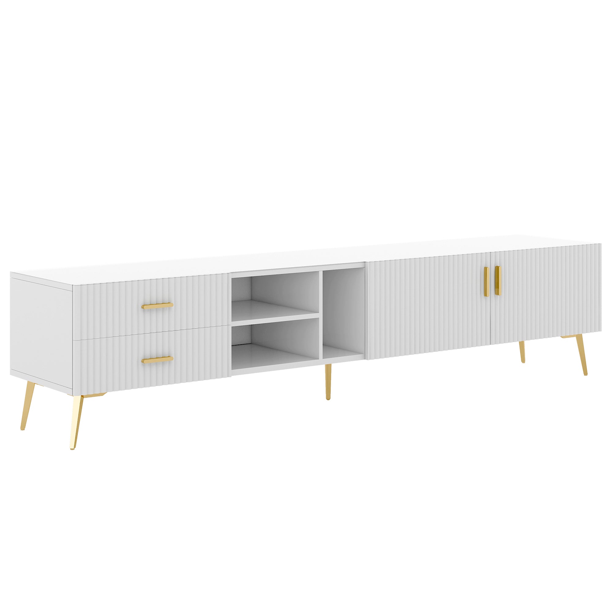 Modern TV Stand with 5 Champagne legs for TVS up to 77" - White