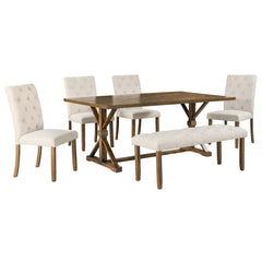 6-Piece Farmhouse Dining Table Set 72" Wood Rectangular Table, 4 Upholstered Chairs with Bench - Walnut