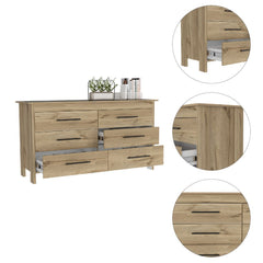 6-Drawer Rectangle Dresser - Light Oak and White