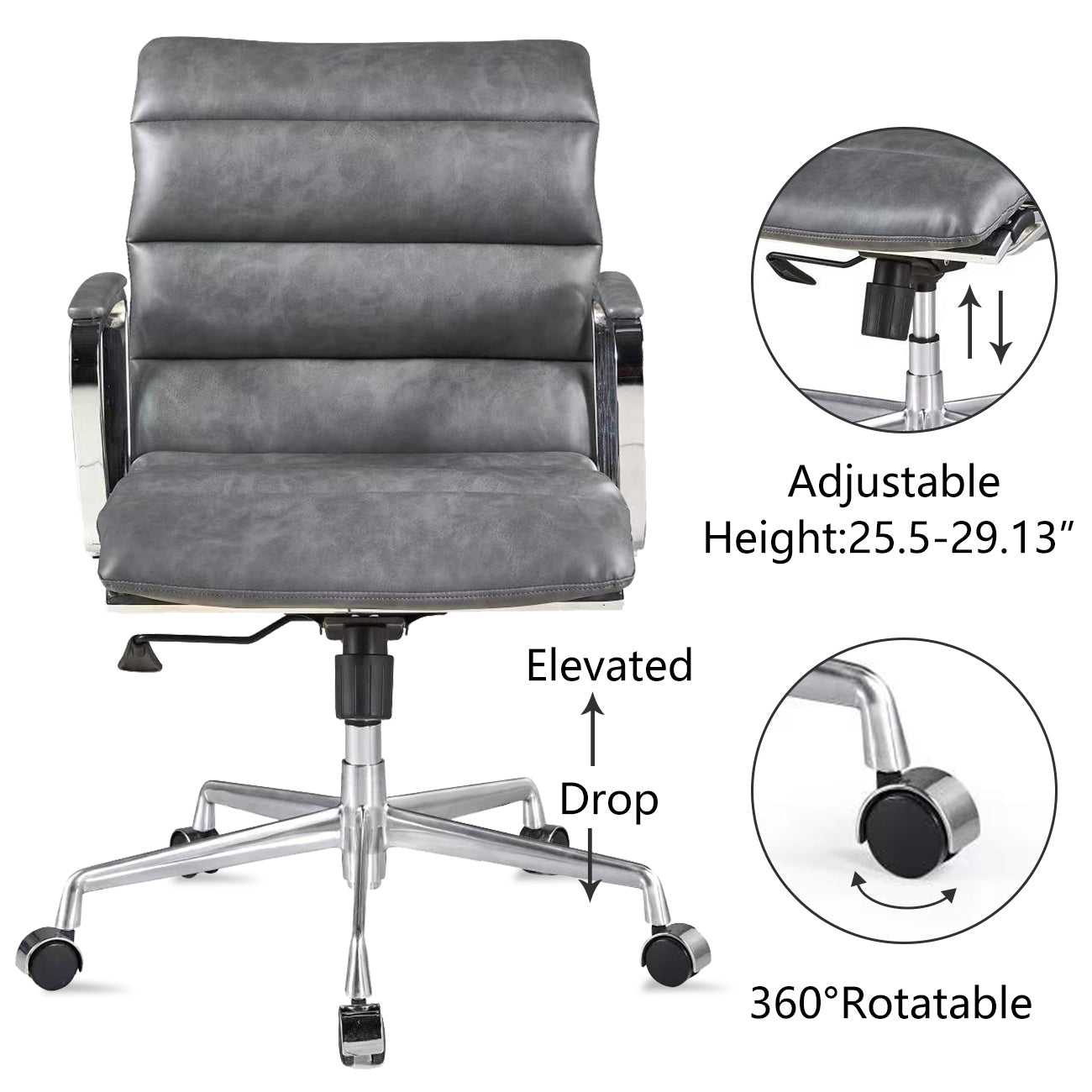 Modern Swivel Office Desk Chair Luxury Executive Boss Ergonomic Computer Chair - Antique Gray