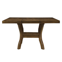 Brown Finish Dining Table with Lower Display Shelf and Extension Leaf Mindy Veneer Wood Dining Room Furniture