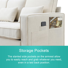 104" 4-Seater Modern Linen Fabric Sofa with Armrest Pockets and 4 Pillows,Minimalist Style Couch - Beige