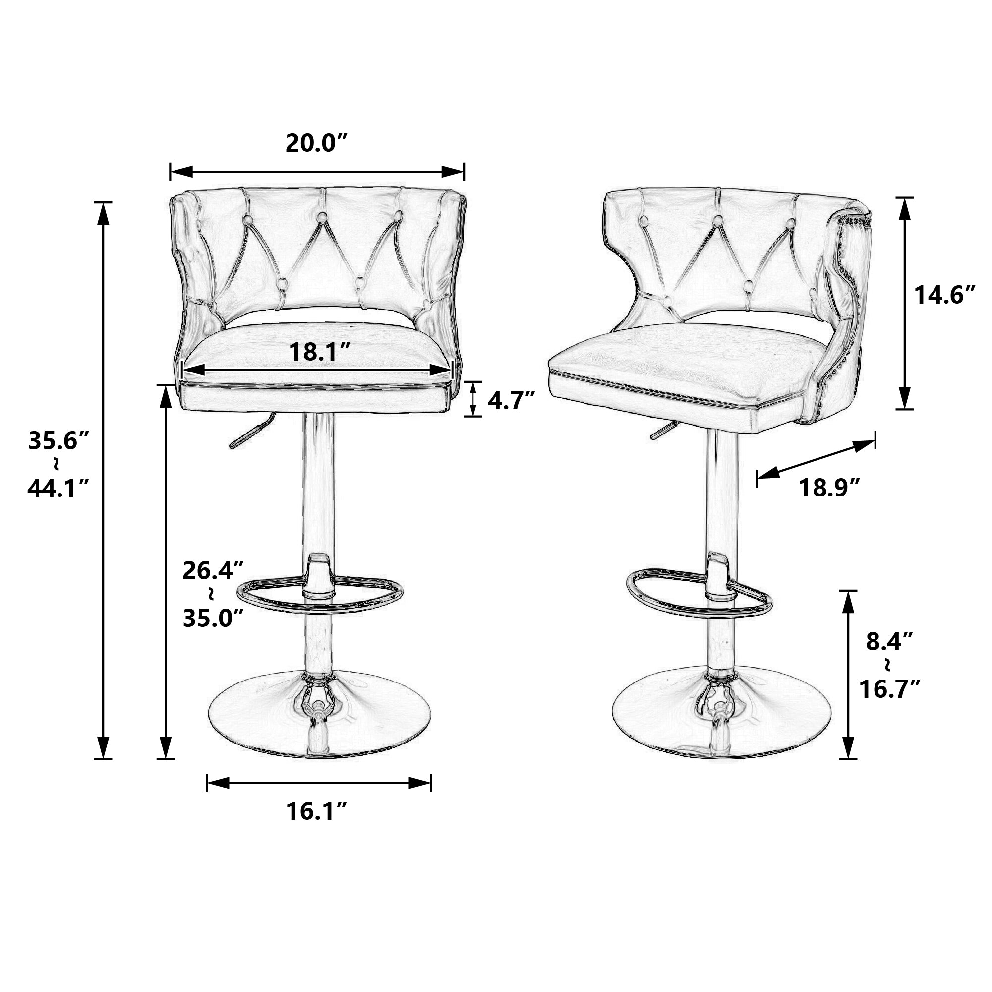 Bar Stools With Back and Footrest Counter Height Dining Chairs (Set of 2) - Velvet Blue