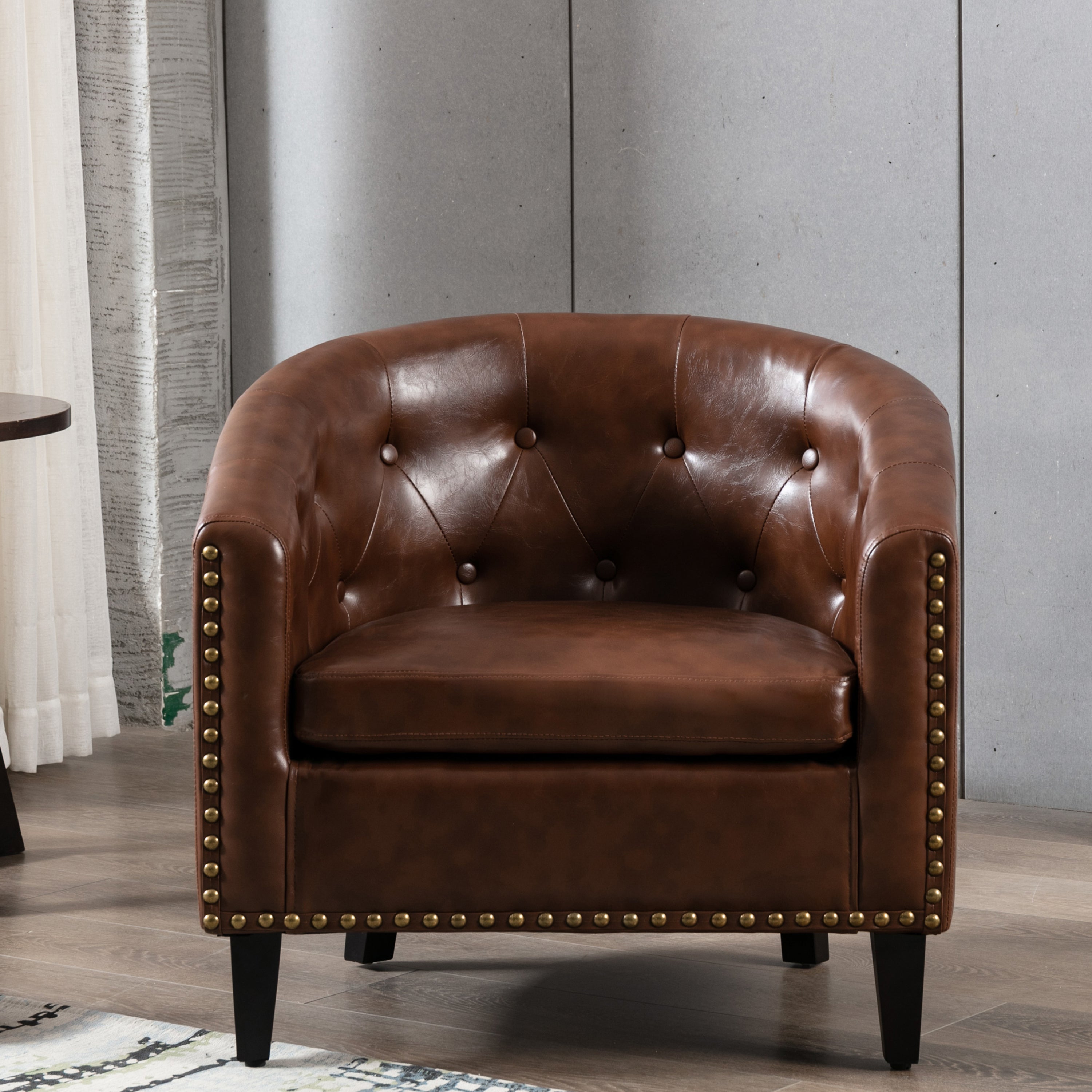 Club Chair Tufted Barrel Chair - Dark Brown