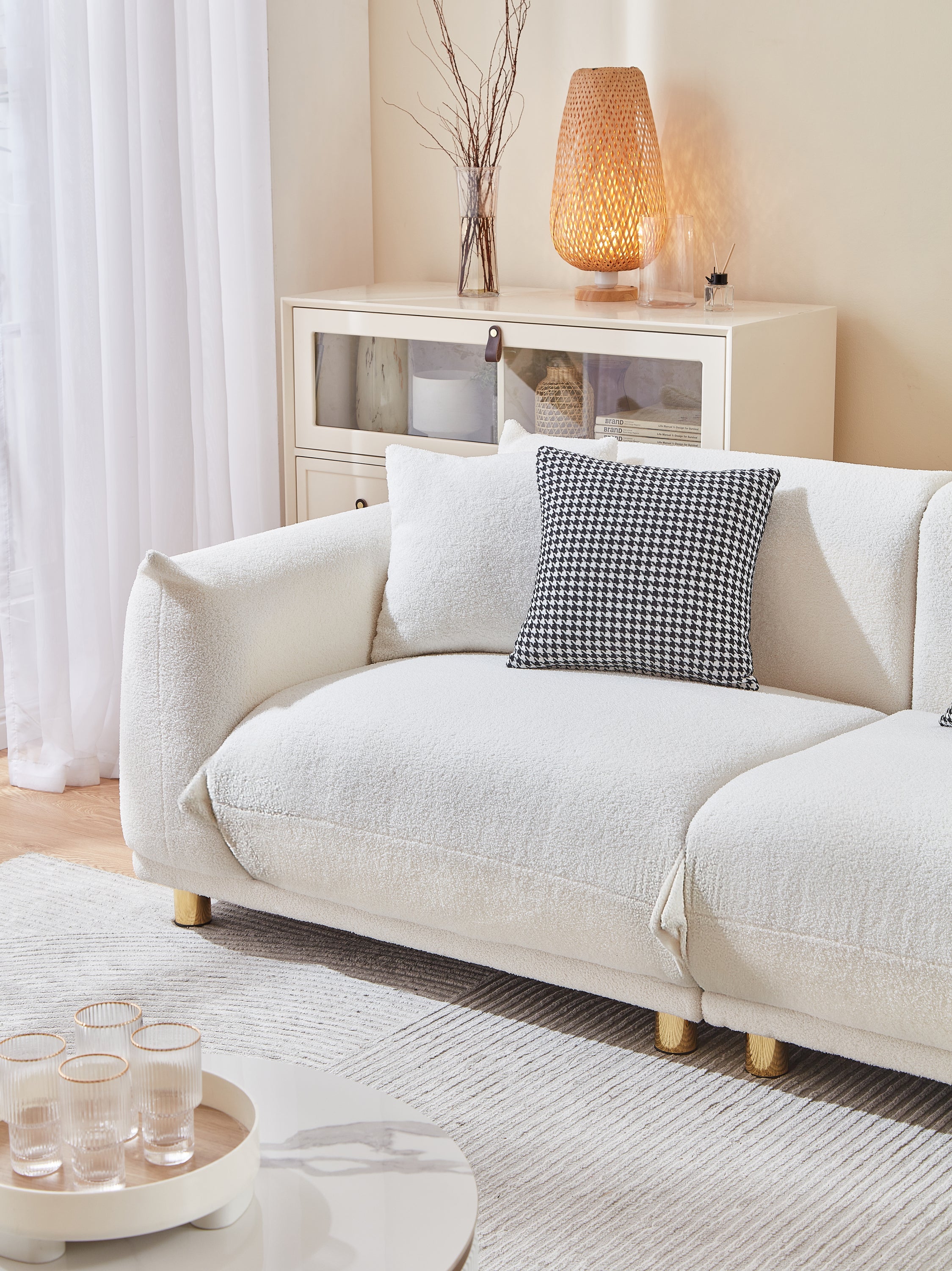 86.61 inch Luxurious Teddy Velvet Sofa - White