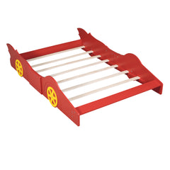 Full Size Race Car-Shaped Platform Bed with Wheels - Red