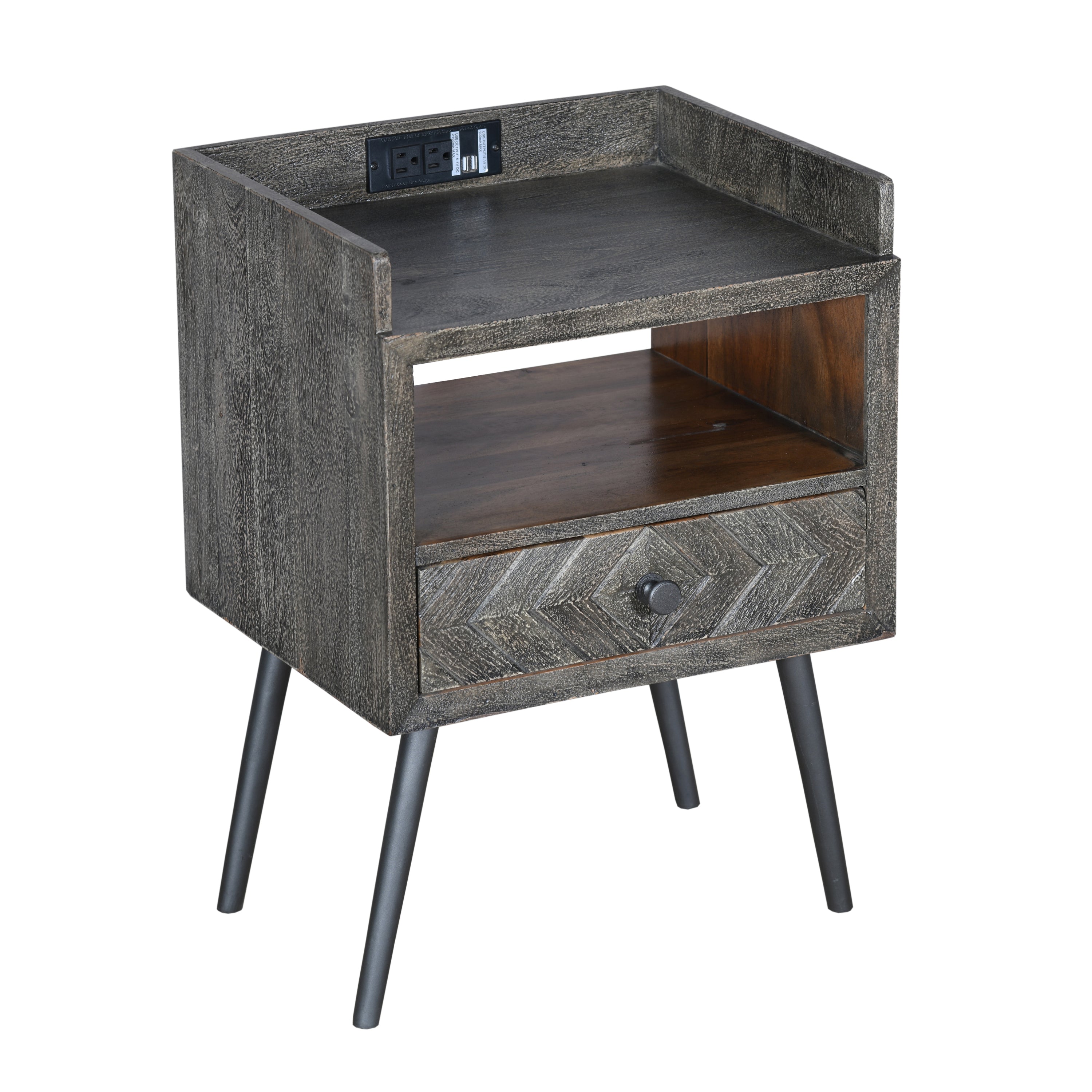 MAICOSY 25" Table Nightstand with USB, Power Outlet, Distressed Gray End Table