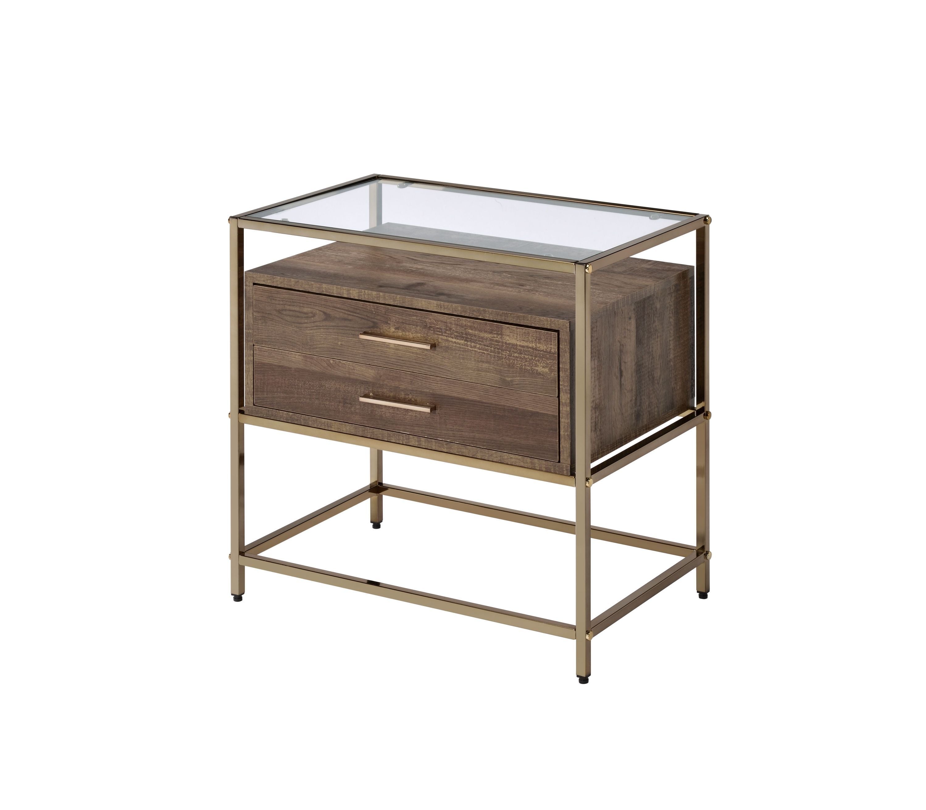 Modern Accent Table - Walnut & Champagne Finish