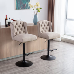Modern Swivel Bar Stools Chair Adjustable Linen Upholstered Stool with Tufted Wing Back (Set of 2) - Cream