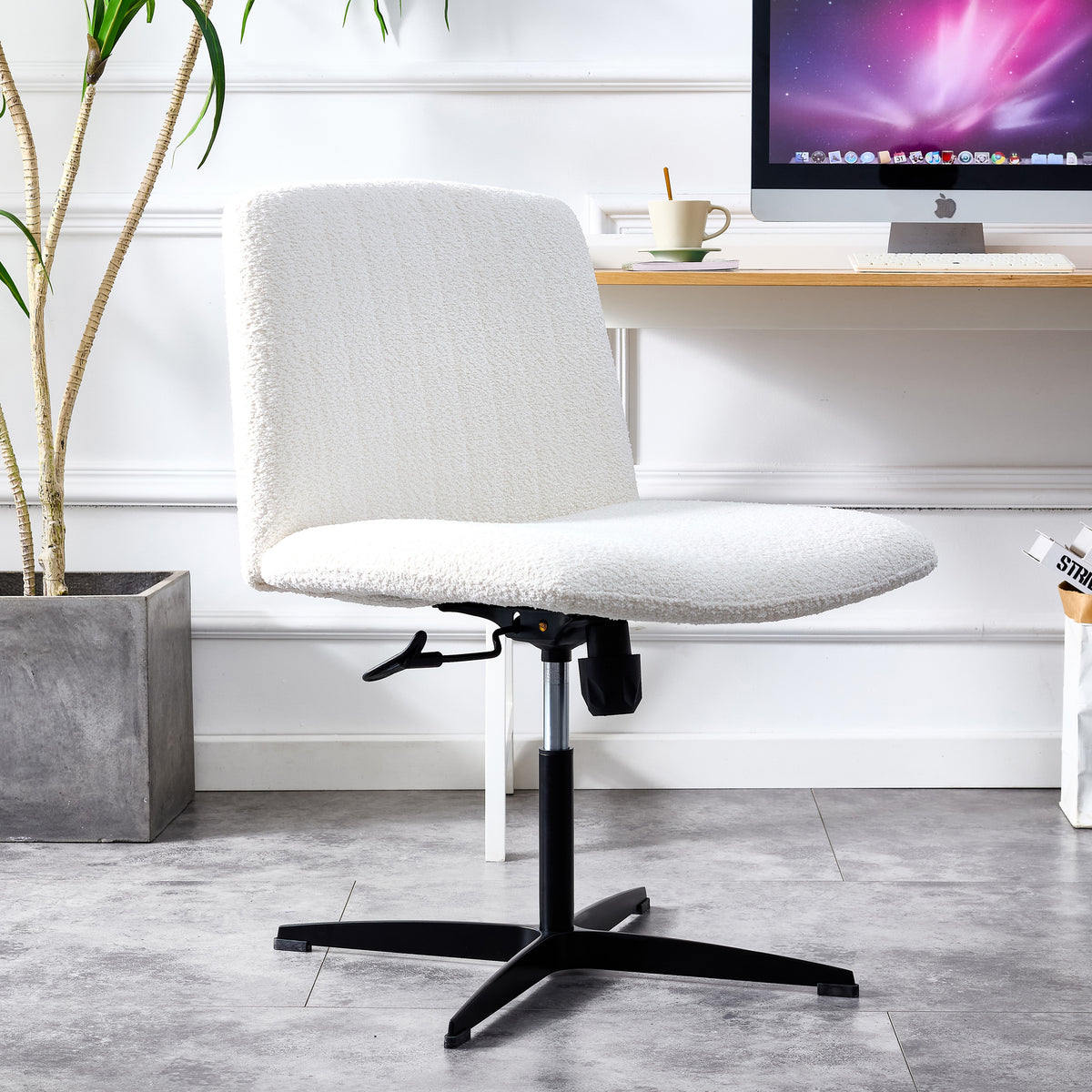 Office Chair Adjustable 360 °Swivel Cushion - Velvet White
