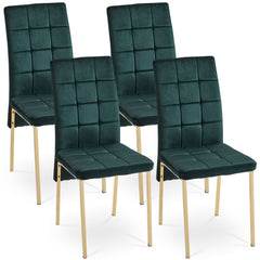 Modern Velvet High Back Nordic Dining Chairs with Golden Color Legs (Set Of 4) - Green