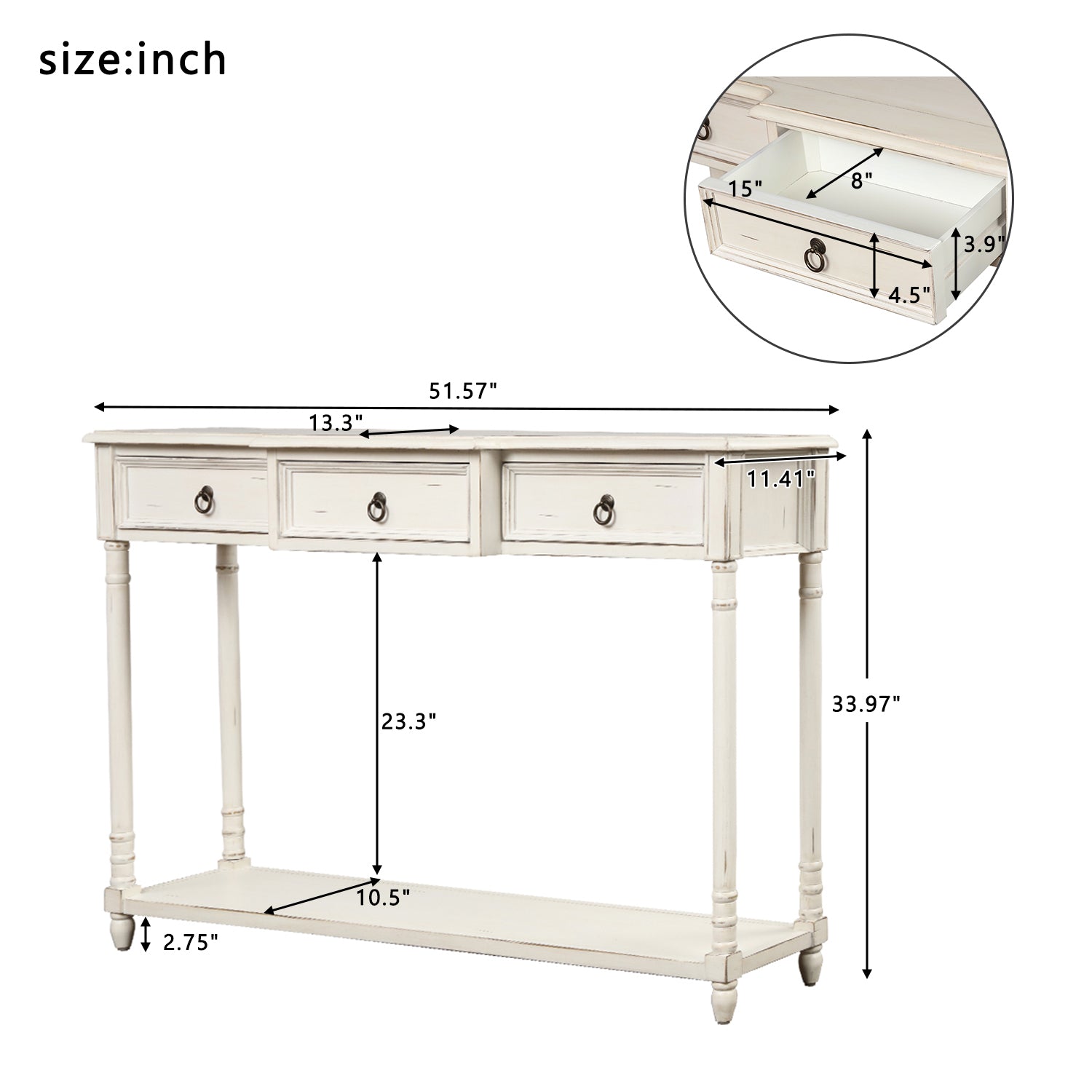 Console table with a long shelf