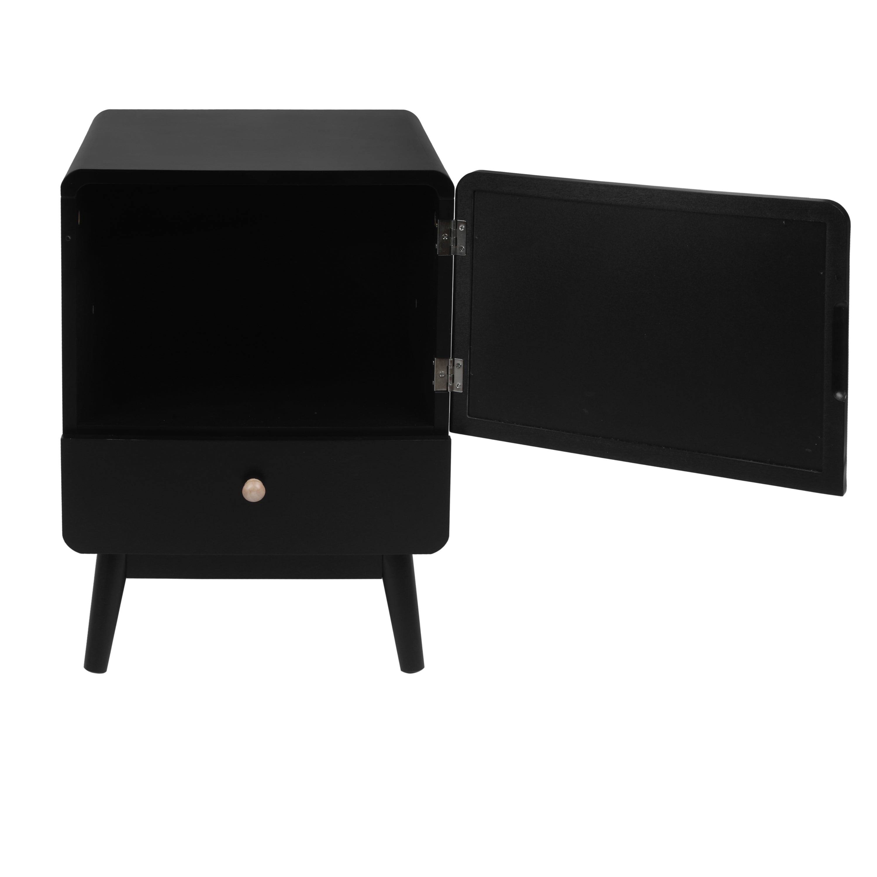ILO Black Nightstand with Storage Drawer/ Rattan Door