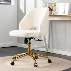 Modern Swivel Teddy Velvet Office Chairs, Adjustable 360 °- White