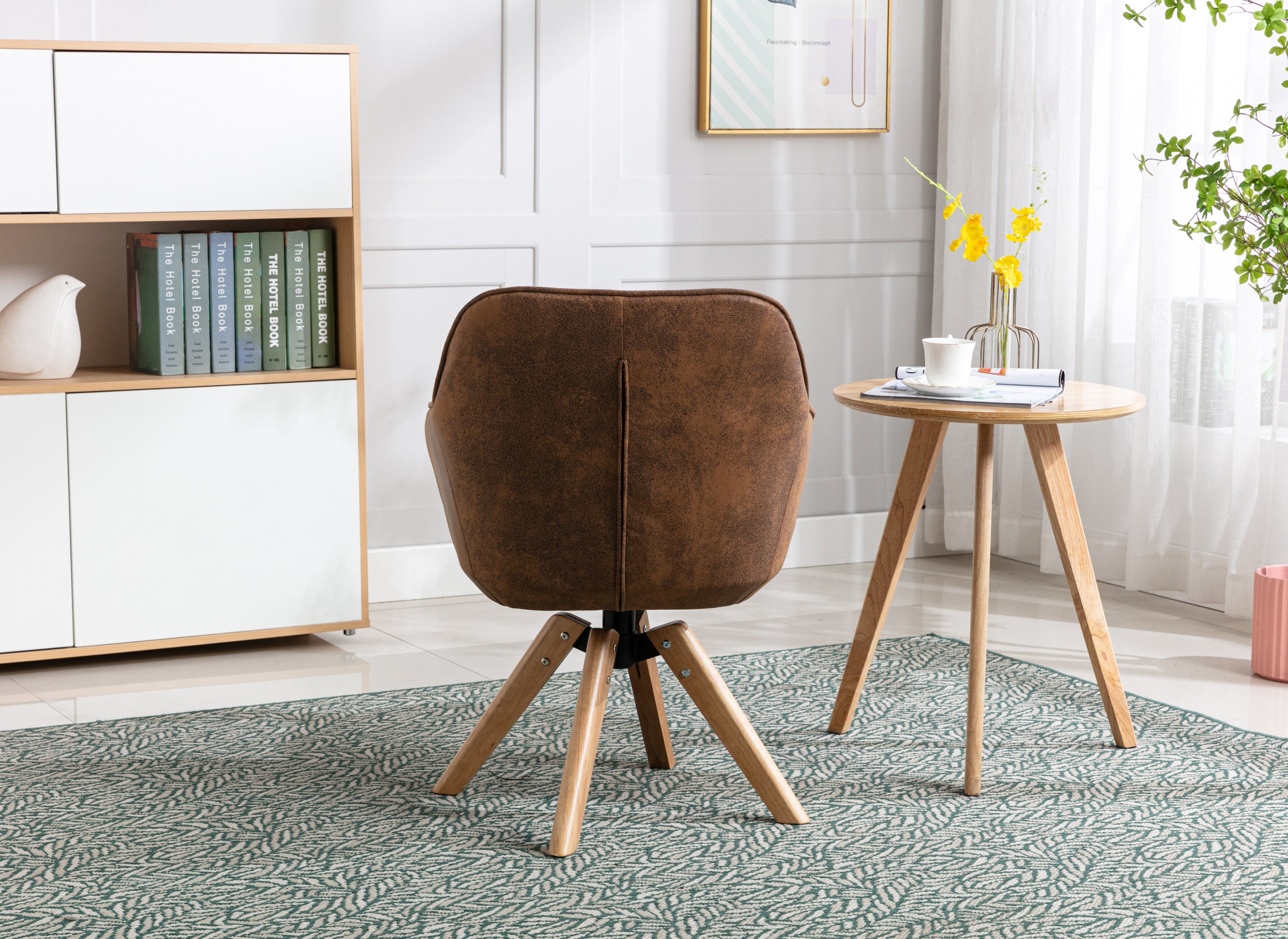 Solid Wood Tufted Upholstered Armless Chair - Coffee Brown