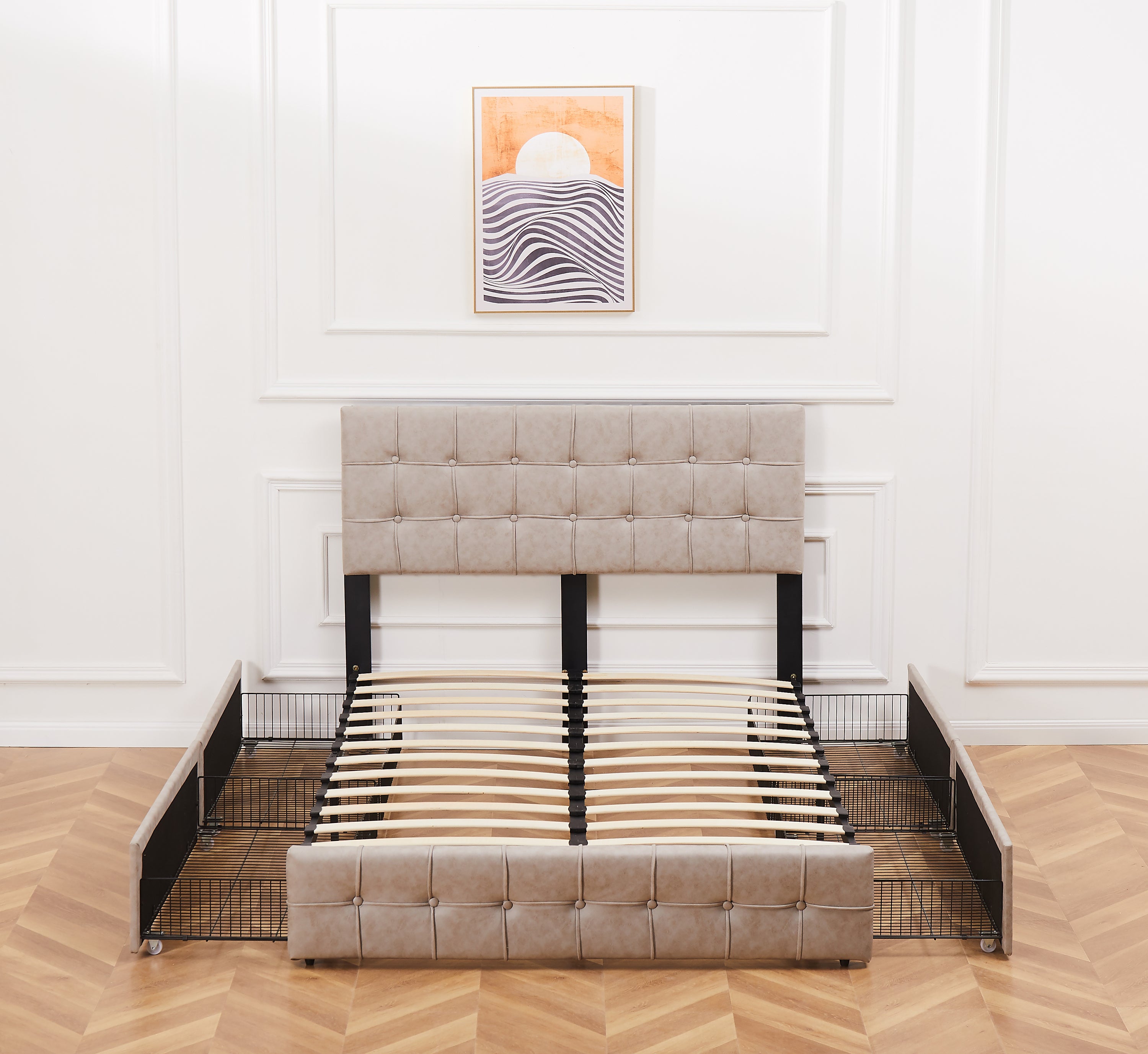 Queen Size Adjustable Headboard Height Storage Bed with 4 Drawers - Brow