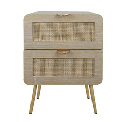 MICO Wooden Nightstand with Rattan Panel