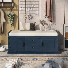 Storage Bench with 2 Drawers and 2 Cabinets with Removable Cushion - Antique Navy
