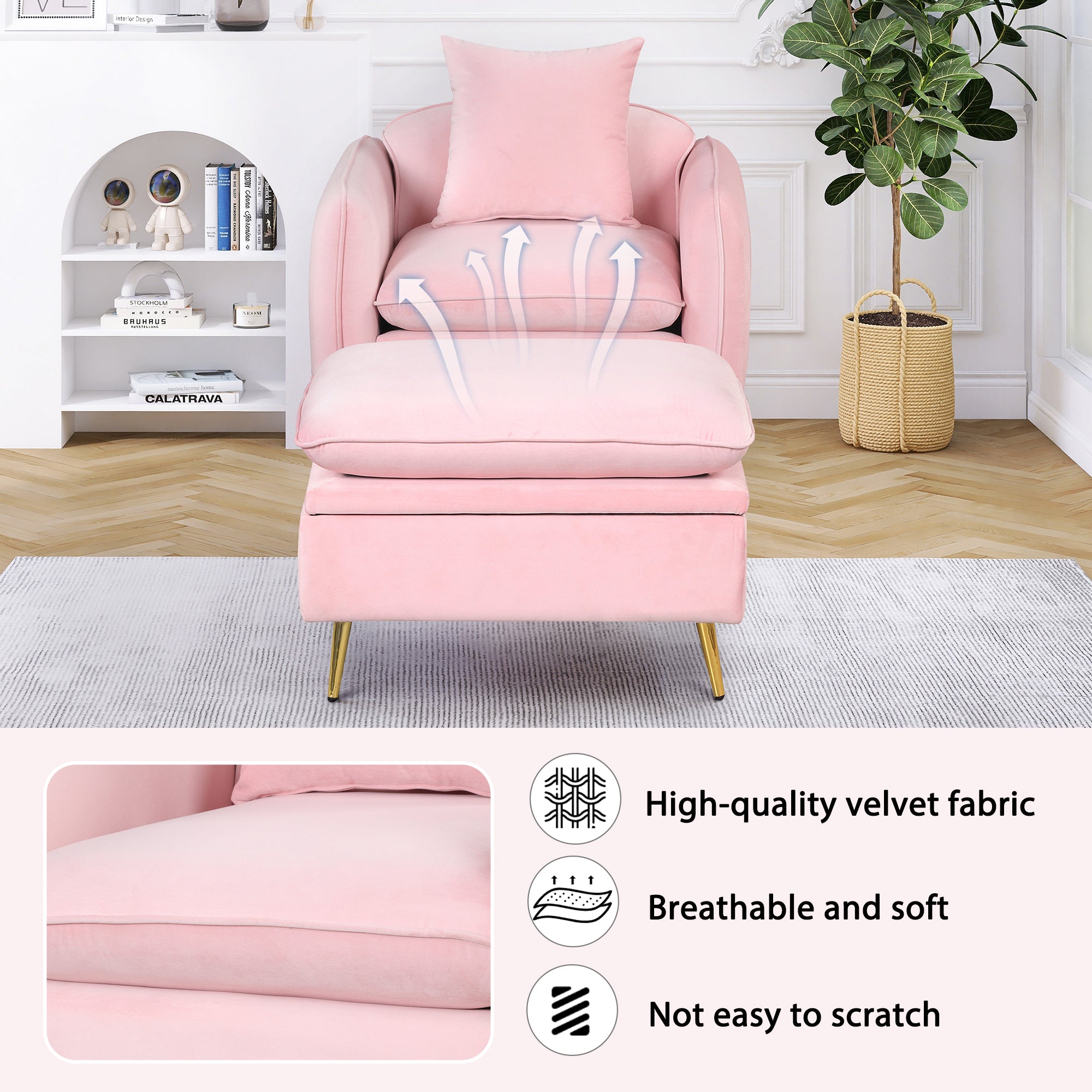 Armchair with Ottoman Fabric Single Sofa Foot Rest