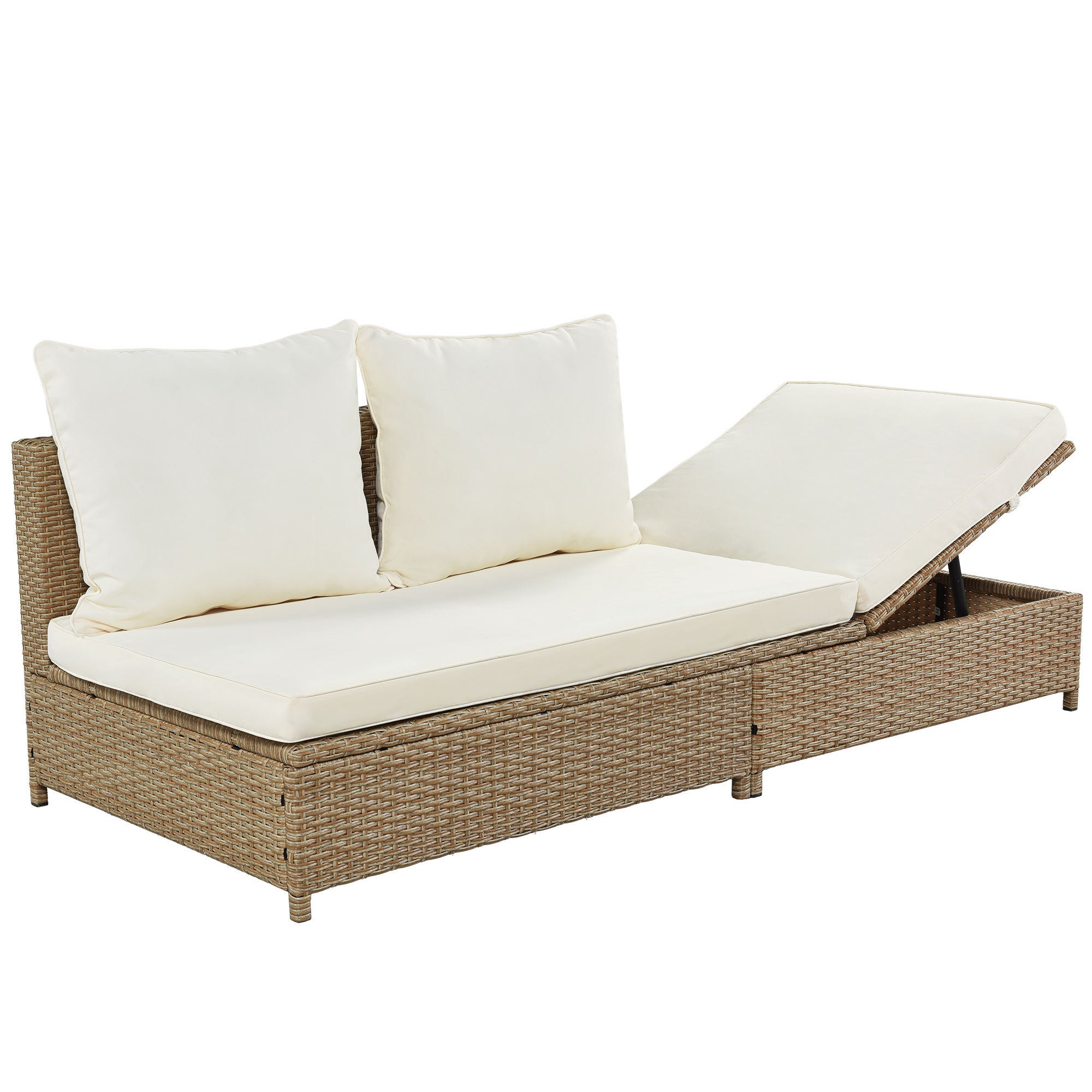 Patio 3-Piece Rattan Sofa Set All Weather - Natural Brown+ Beige Cushion